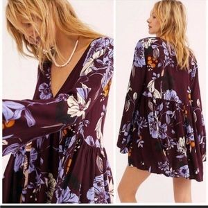 Free People Wine Combo Bella Floral Print Tunic
